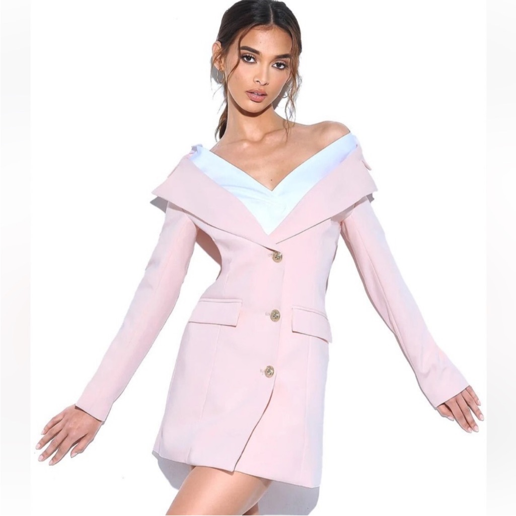 Miss Circle Soft Peach Single-Breasted Blazer Dress